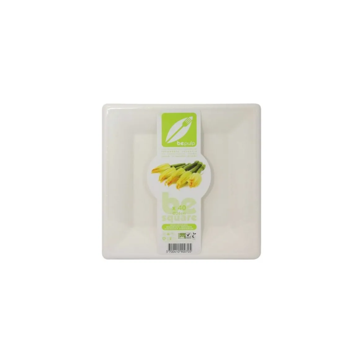 Assiette carrée bio 26 cm en bagasse - par 40