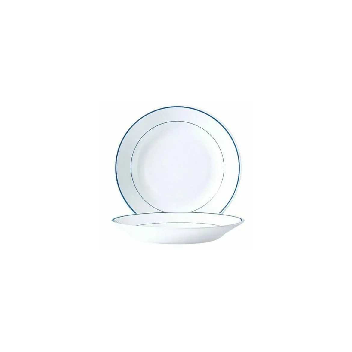 Assiette creuse verre trempé blanc/filet bleu ø 22,5 cm - par 12
