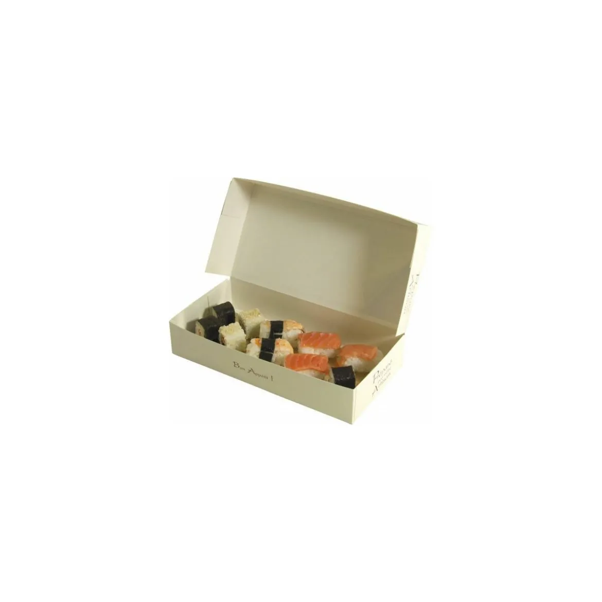 Boîte traiteur carton 3 coquilles 39 x 13 x 5 cm - par 50