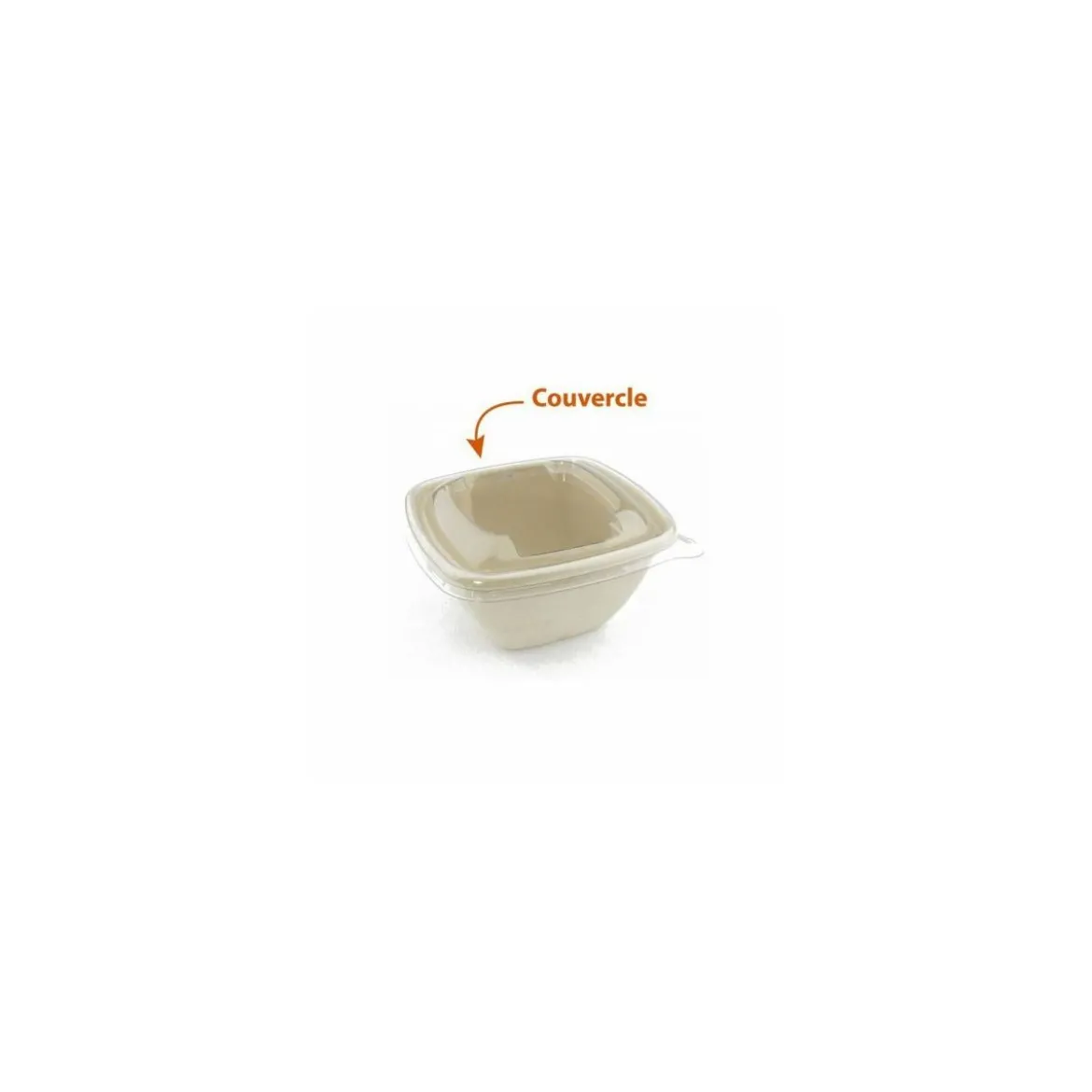 Couvercle plastique transparent pour saladier carré en pulpe de canne 500 ml - par 50