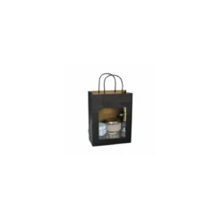 Grand sac kraft noir à poignées torsadées avec fenêtre 22 + 11 x 28 cm - par 12