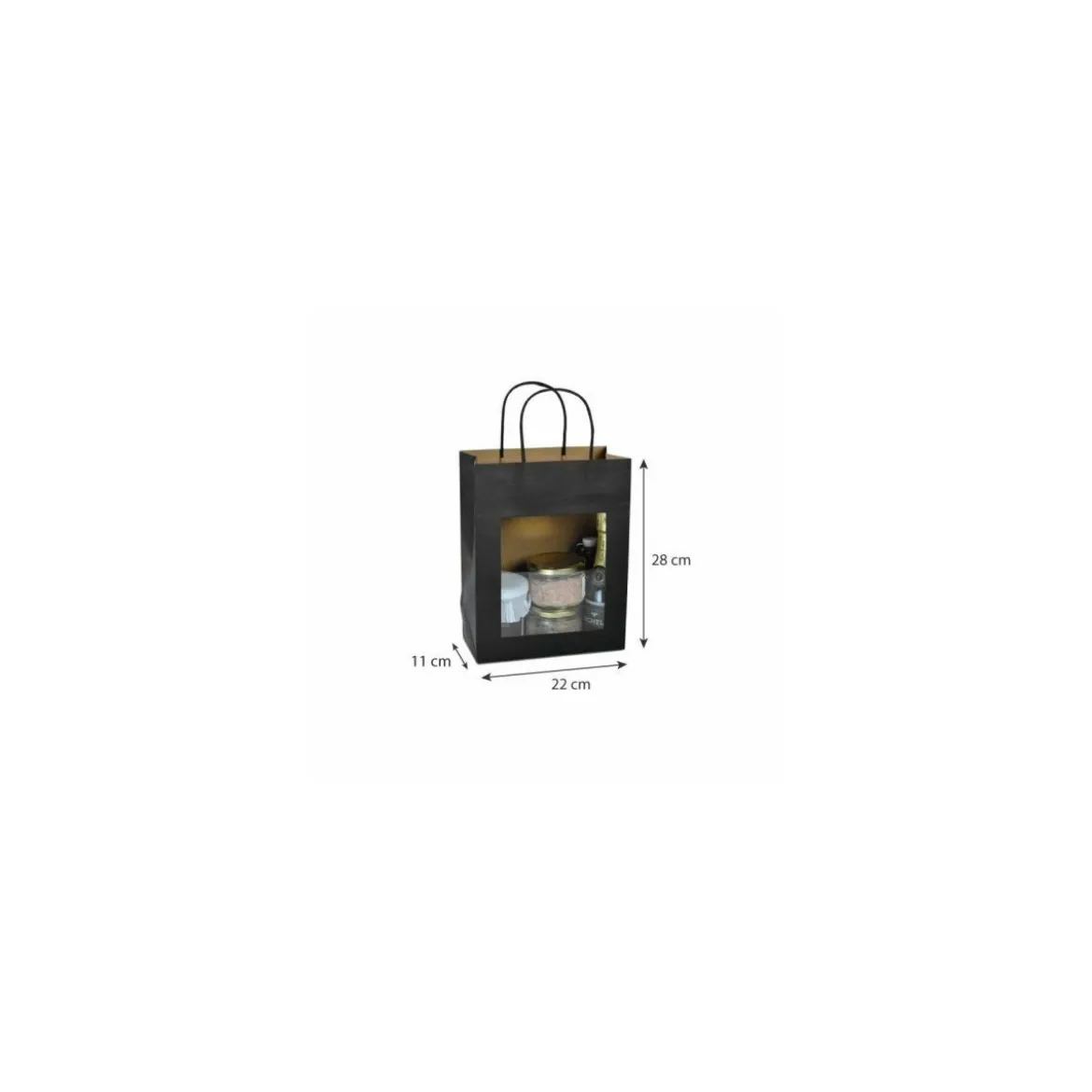 Grand sac kraft noir à poignées torsadées avec fenêtre 22 + 11 x 28 cm - par 12