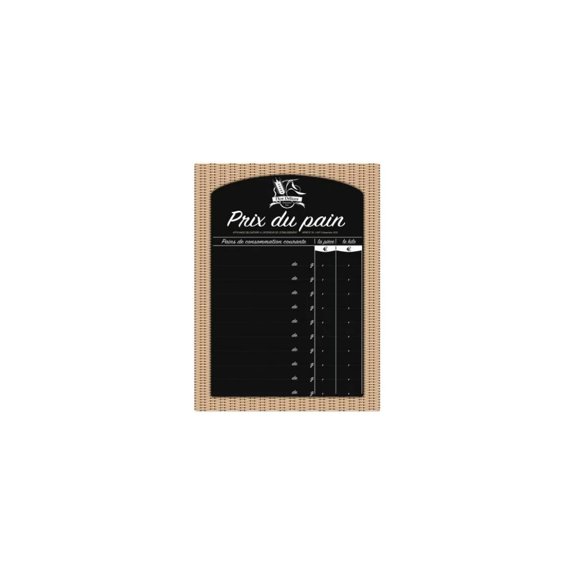 Panneau affichage prix du pain rotin PVC 30 x 40 cm