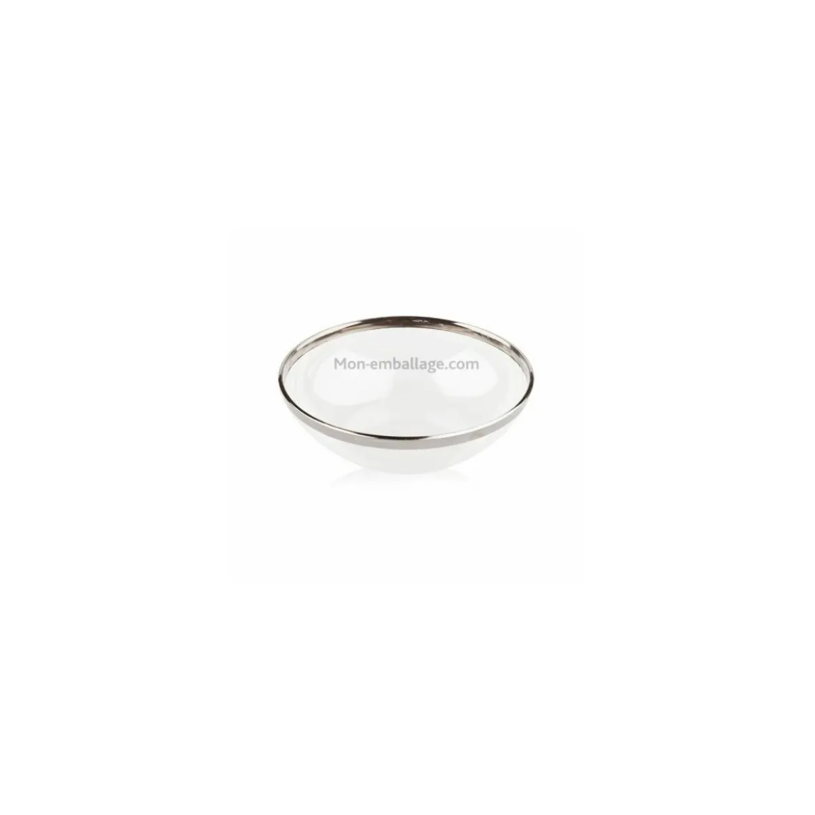 Petit saladier plastique transparent 14 cm avec bord argent - par 8