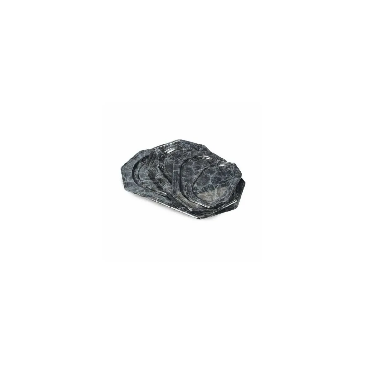 Plateau octogonal PET marbré noir 35 x 25 cm - par 50