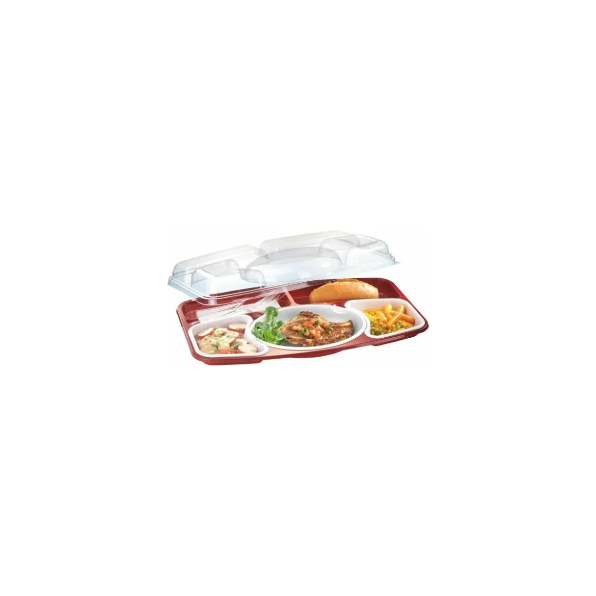 Plateau repas 5 compartiment plastique bordeaux 41,6 x 26 x 7,5 cm - par 15