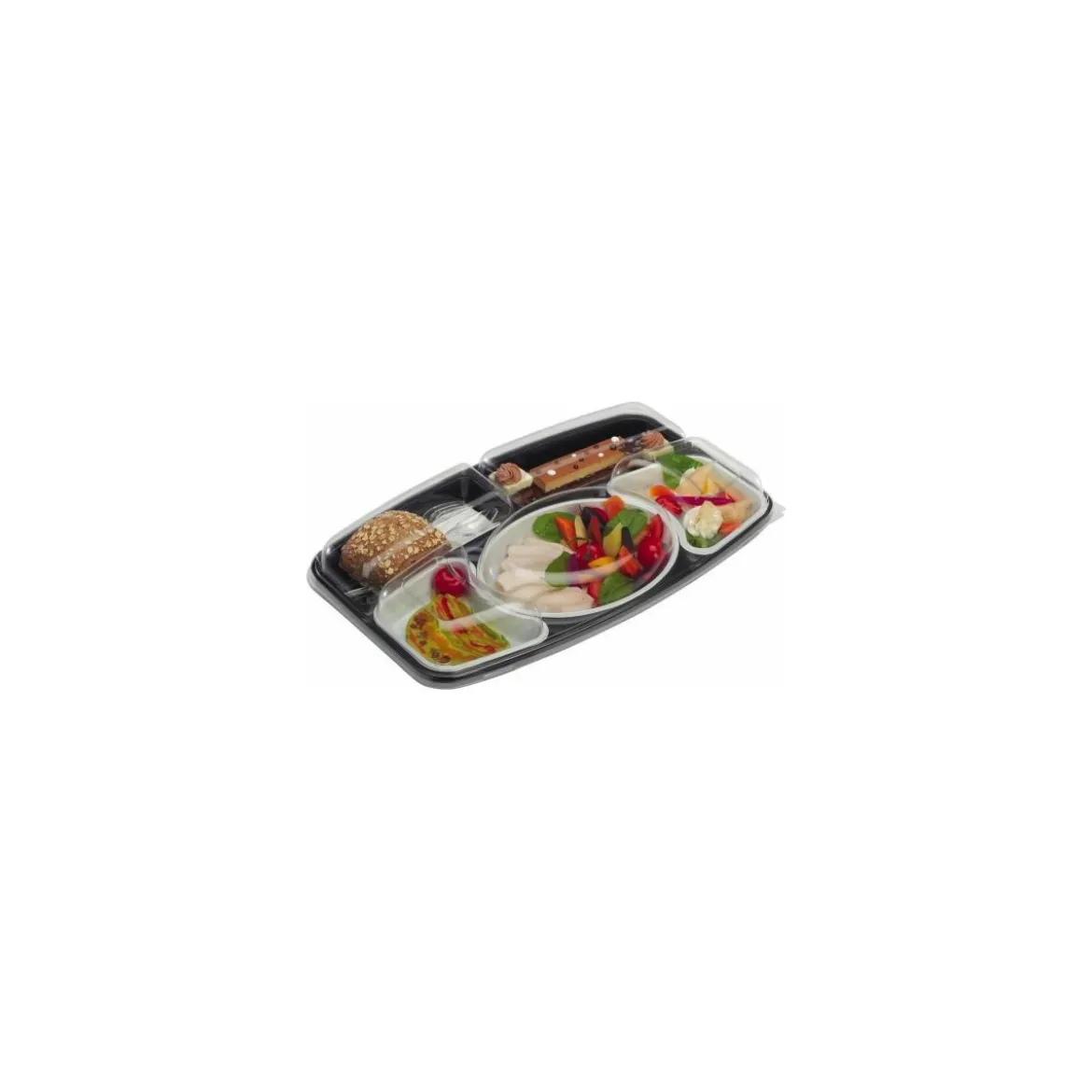 Plateau repas 5 compartiment plastique noir 41,6 x 26 x 7,5 cm - par 15