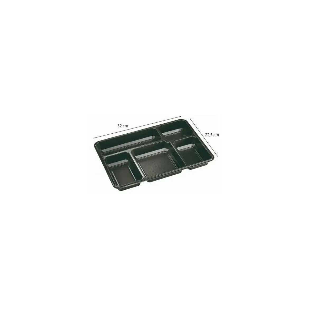 Plateau repas 5 compartiments plastique noir 32 x 22,5 x 3,4 cm - par 25