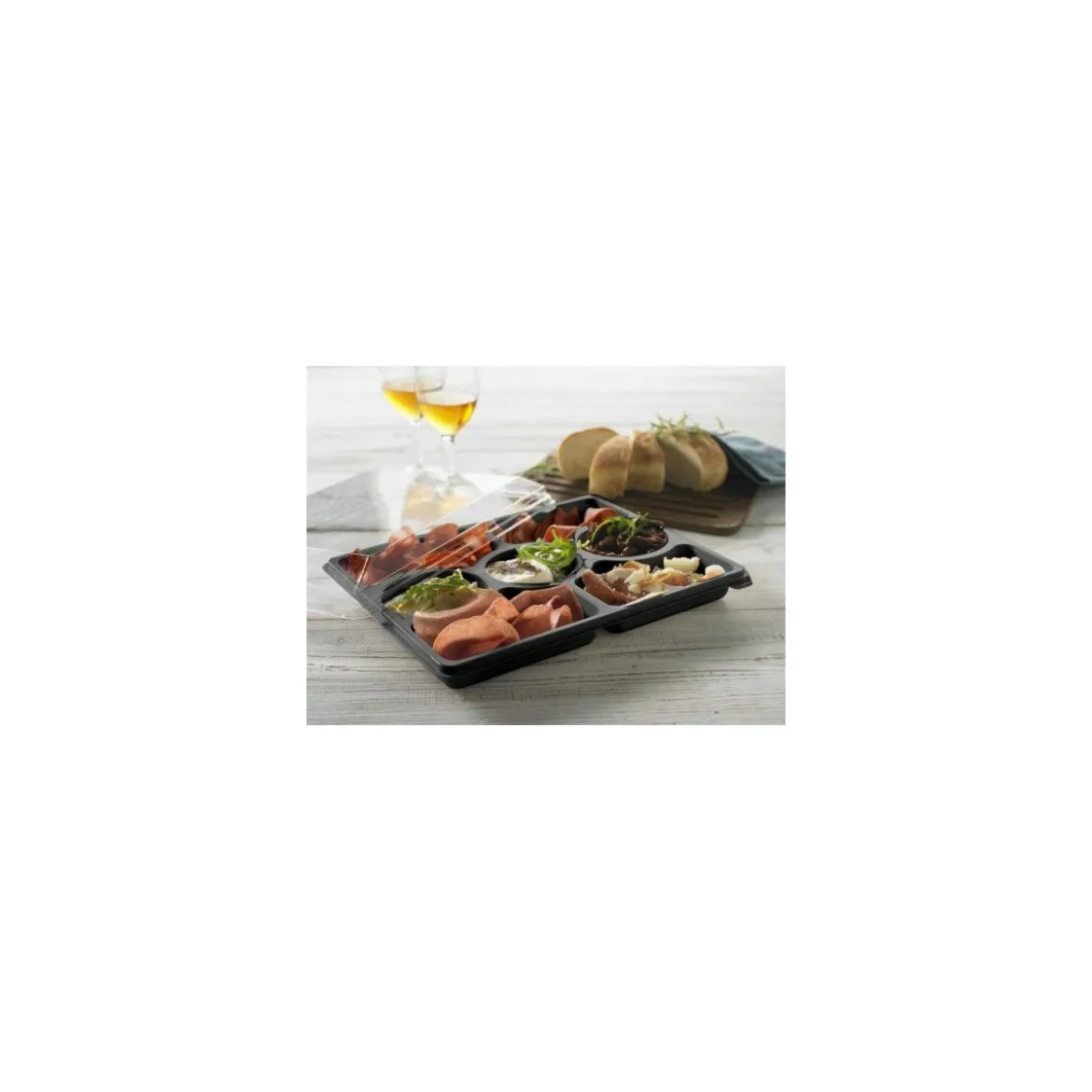 Plateau repas 7 compartiments RPET noir + couvercle - par 5