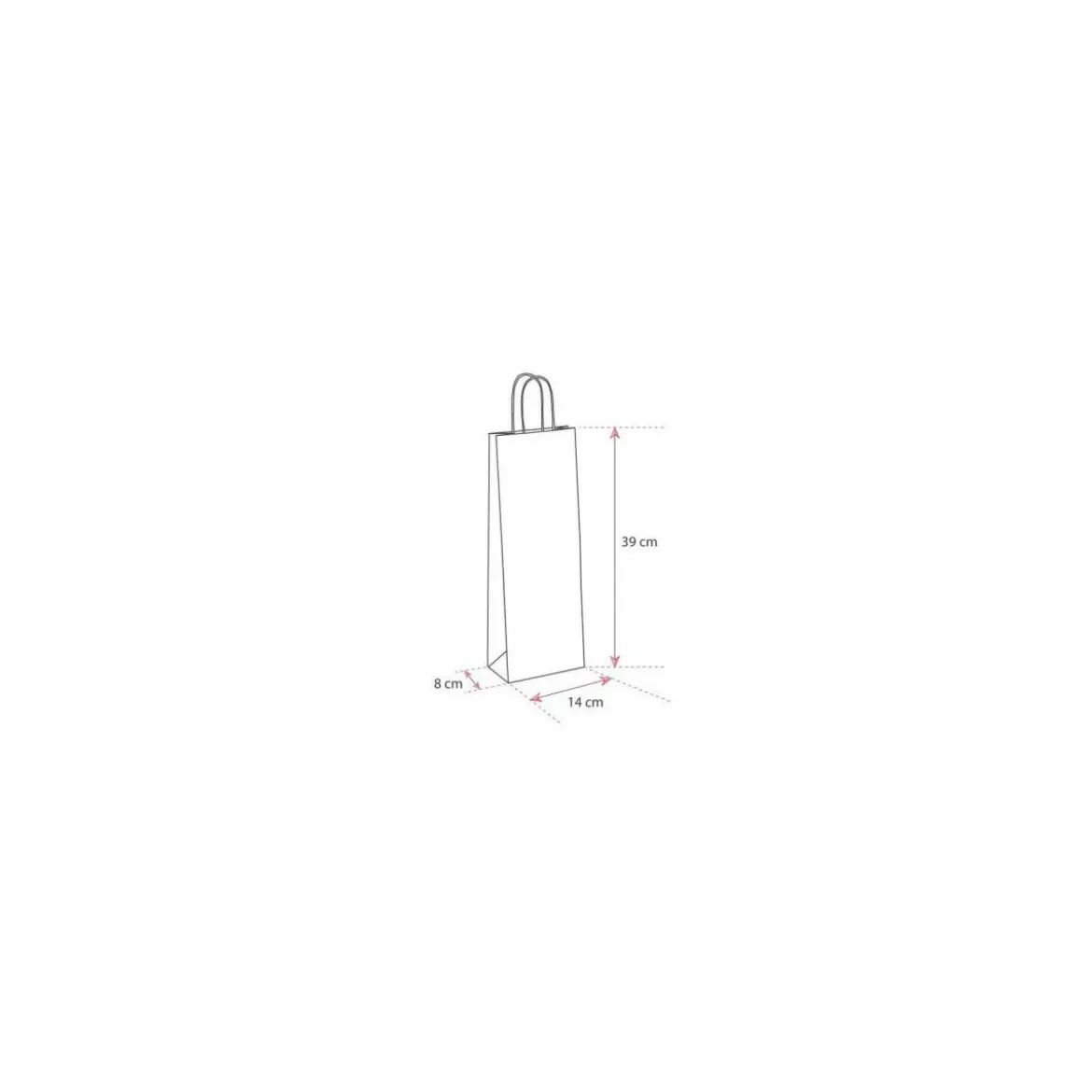 Sac bouteille kraft rouge vergé 14 + 8 x 39 cm - par 50