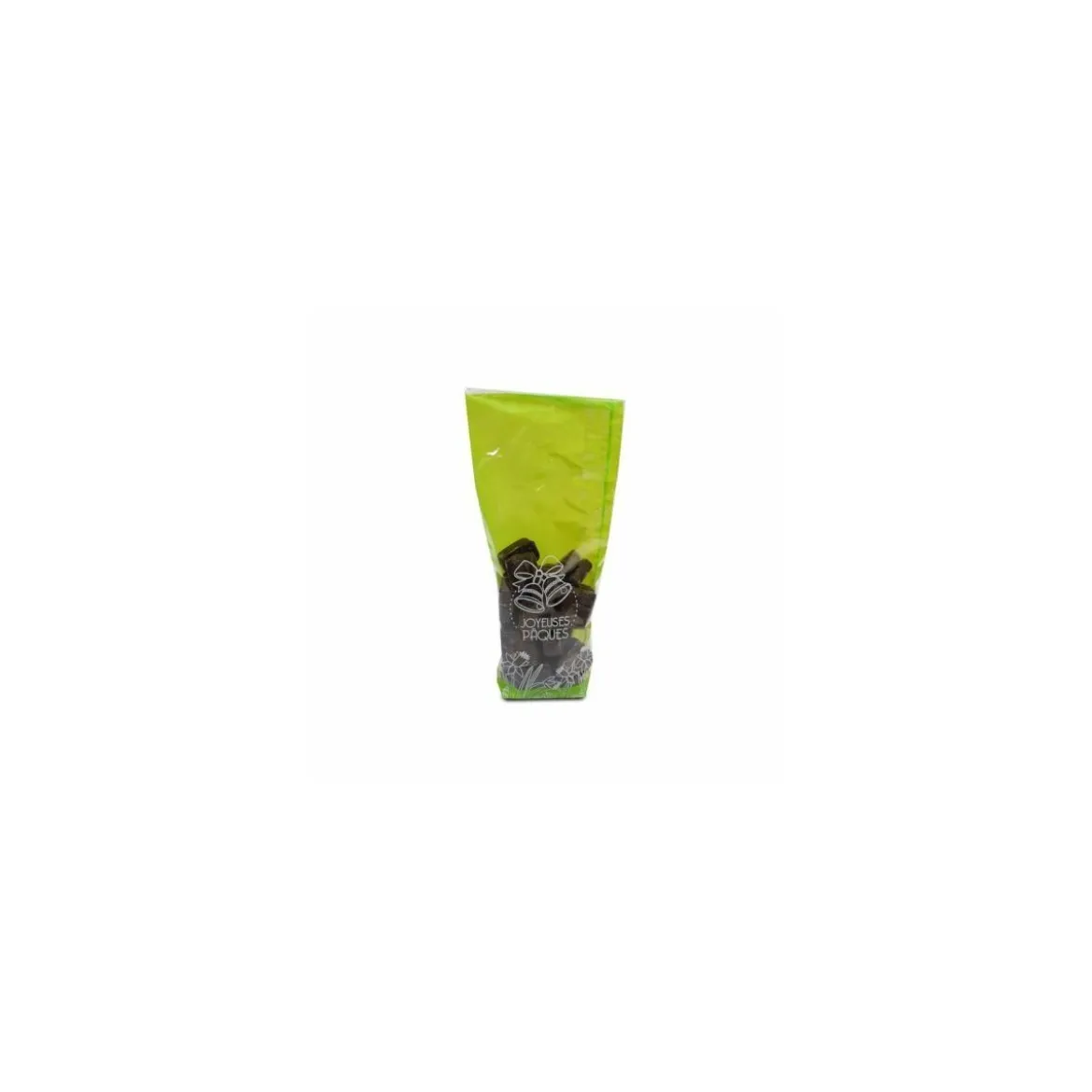 Sachet confiseur fond carton JOYEUSES PAQUES VERT 10 x 22 cm - par 100