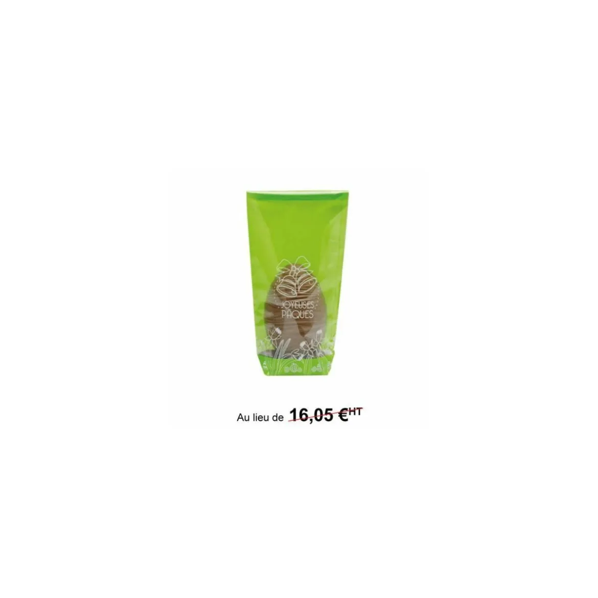 Sachet confiseur fond carton JOYEUSES PAQUES VERT 12 x 27,5 cm - par 100