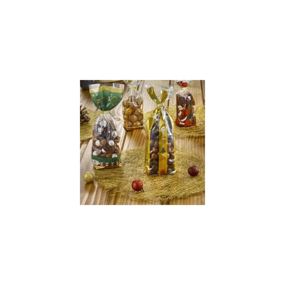 Sachet plastique fond carton "Cadeau Noël" 10 x 22 cm - par 100