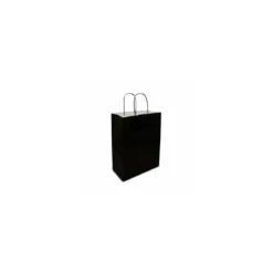 Sac papier kraft noir à poignées torsadées 23 + 12 x 30 cm - par 50