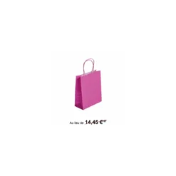 Sac papier kraft rose à poignées torsadées 18 + 8 x 22 cm - par 50
